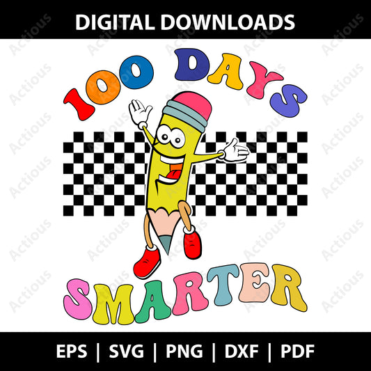 100 Days Smarter Svg, 100 Days of School, 100 Days T-Shirt Svg,Digital file for Cut file, Cricut & Silhouette - Actious