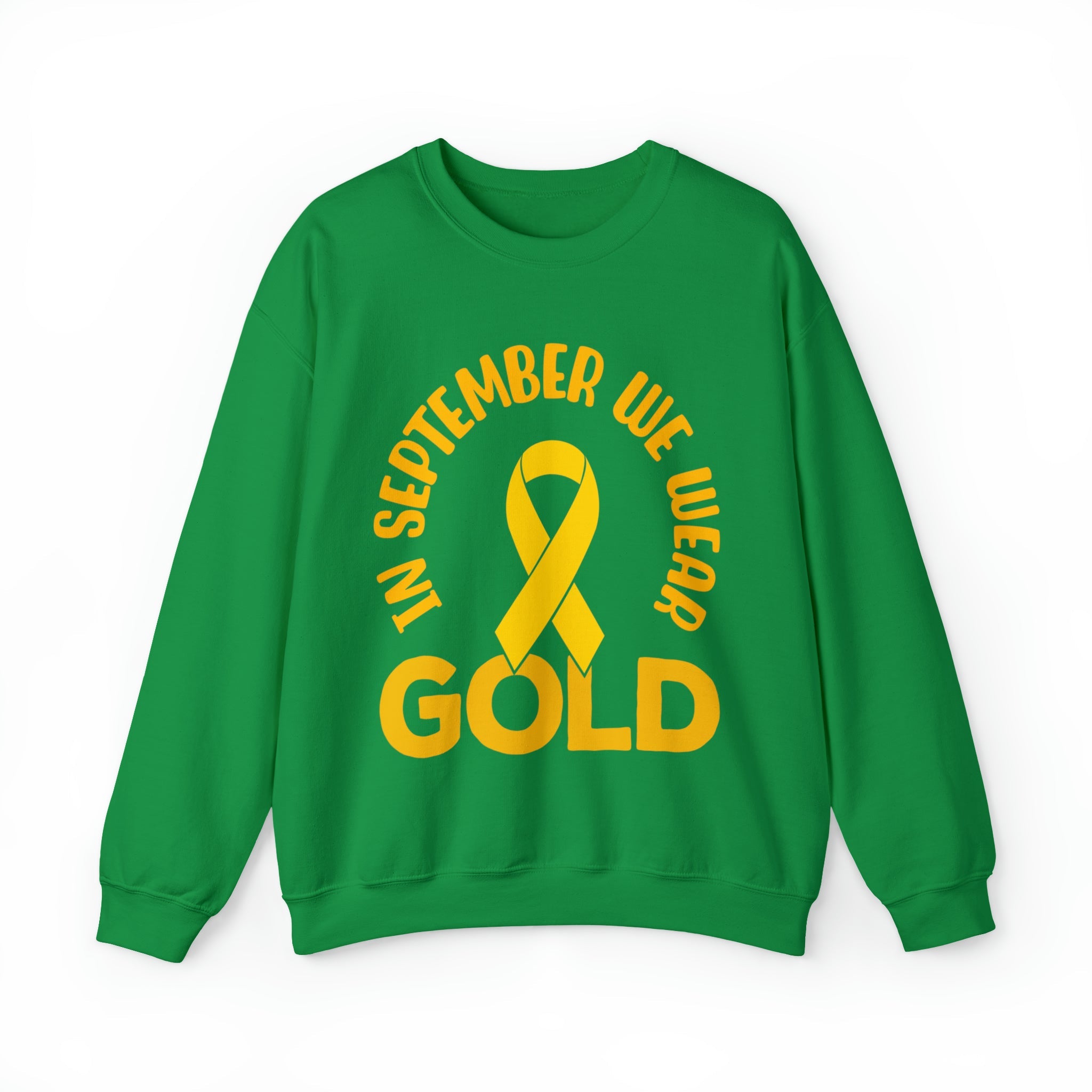 In September we wear gold Unisex Heavy Blend™ Crewneck Sweatshirt, Childhood Cancer Awareness - Actious