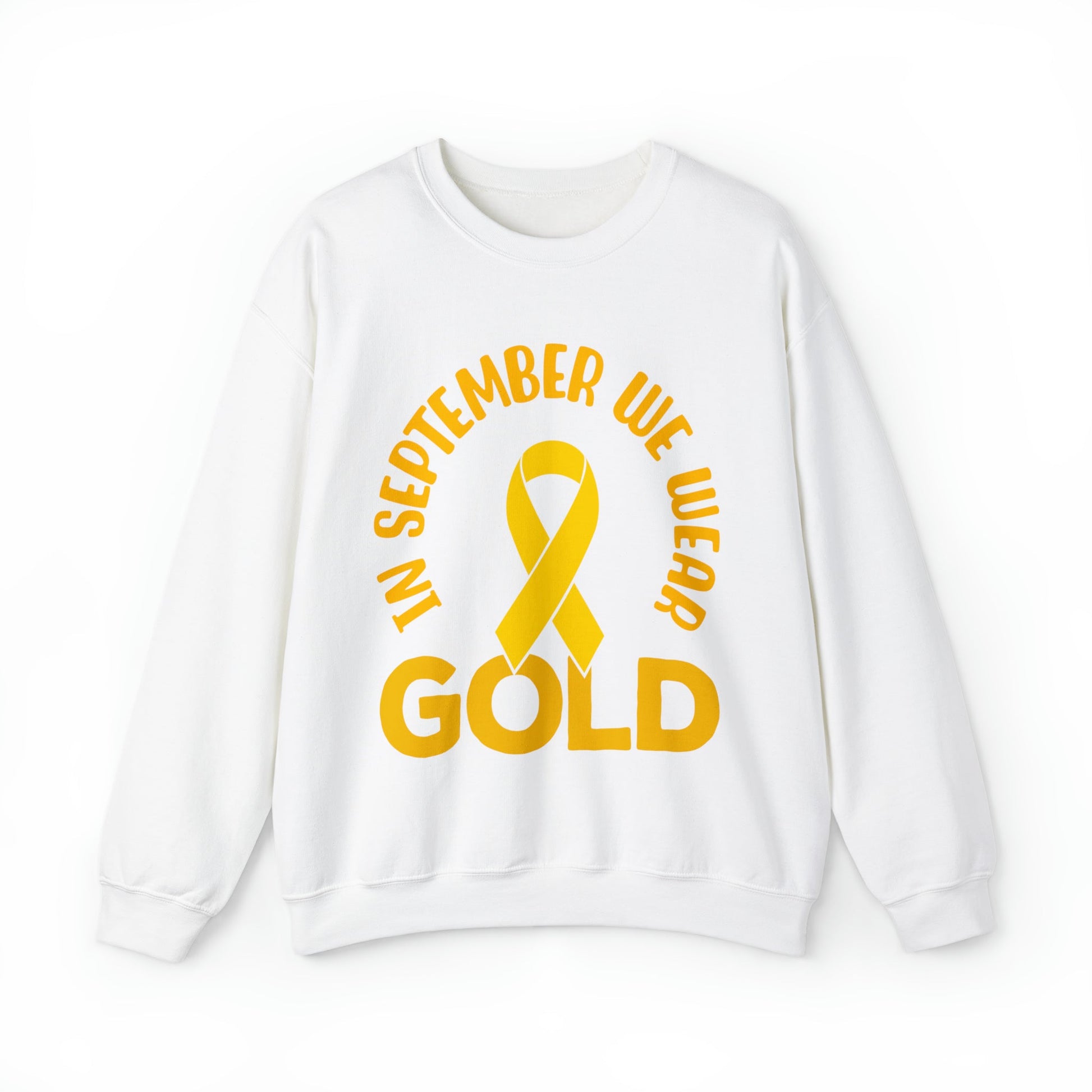 In September we wear gold Unisex Heavy Blend™ Crewneck Sweatshirt, Childhood Cancer Awareness - Actious