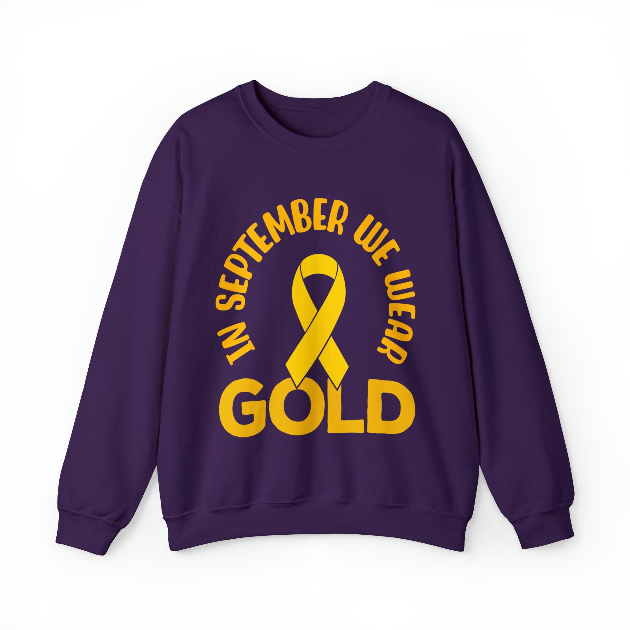 In September we wear gold Unisex Heavy Blend™ Crewneck Sweatshirt, Childhood Cancer Awareness - Actious