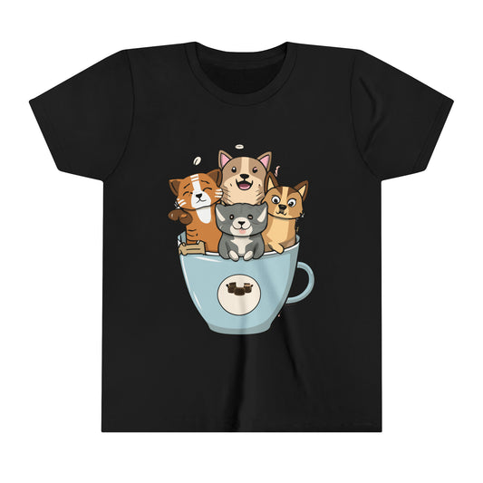 Actious Adorable and charming animal caricatures inside mug Youth Short Sleeve Tee