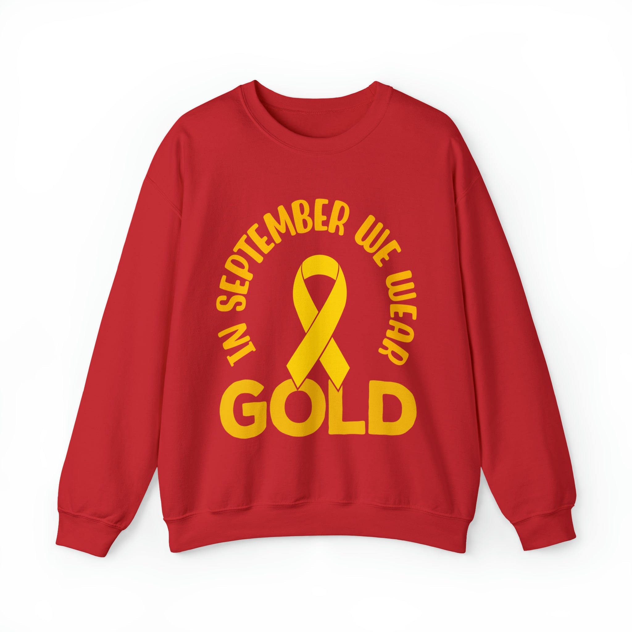 In September we wear gold Unisex Heavy Blend™ Crewneck Sweatshirt, Childhood Cancer Awareness - Actious