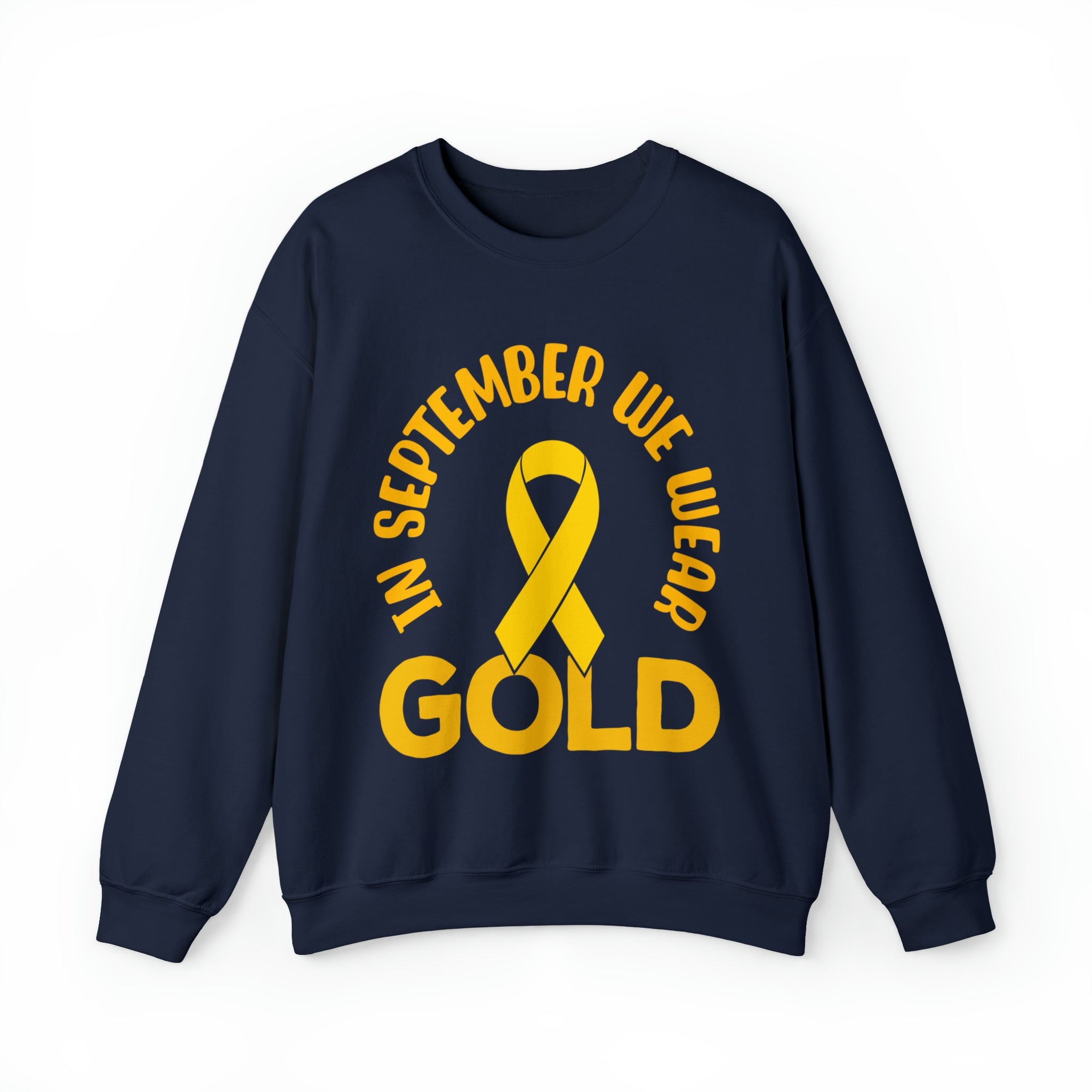 In September we wear gold Unisex Heavy Blend™ Crewneck Sweatshirt, Childhood Cancer Awareness - Actious