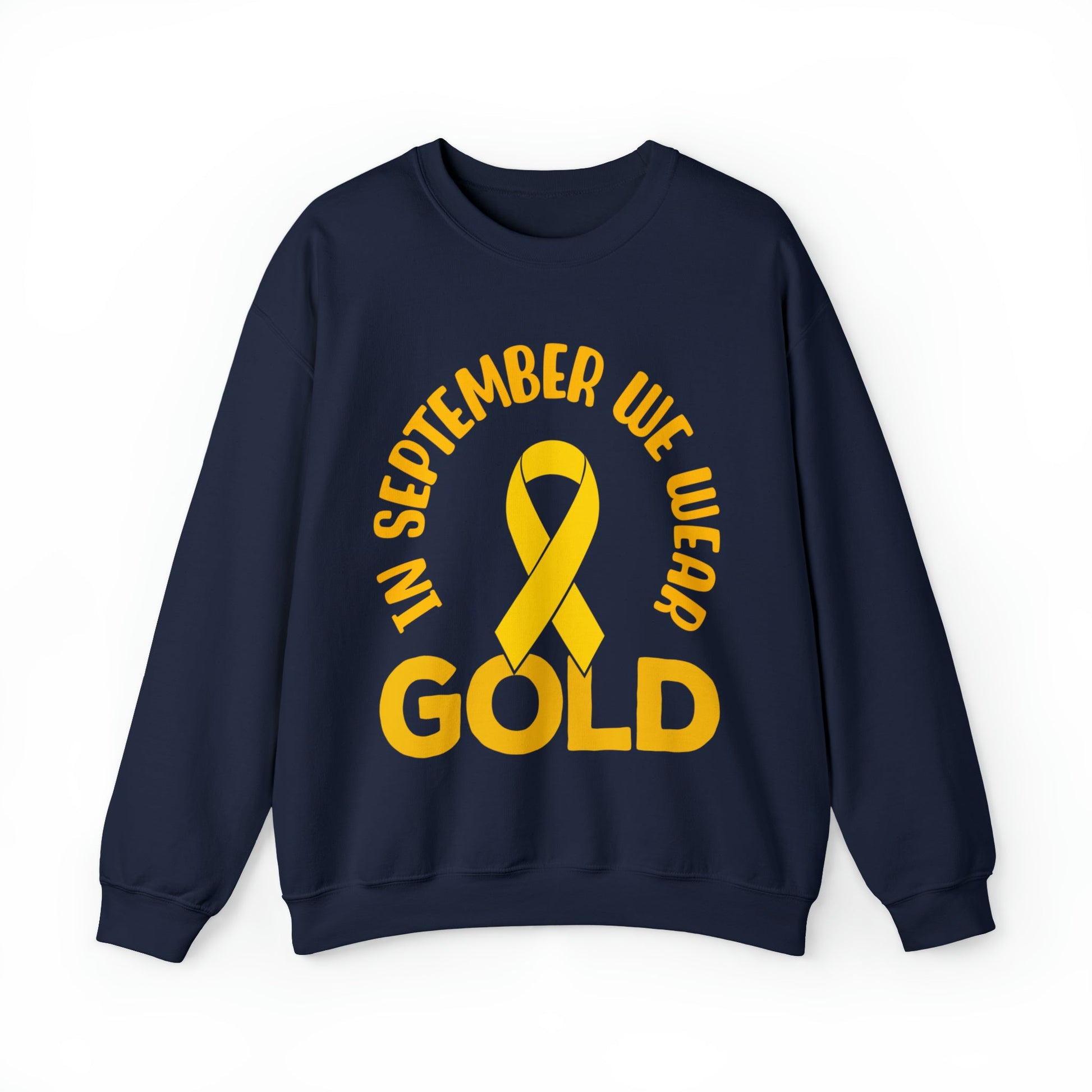 In September we wear gold Unisex Heavy Blend™ Crewneck Sweatshirt, Childhood Cancer Awareness - Actious