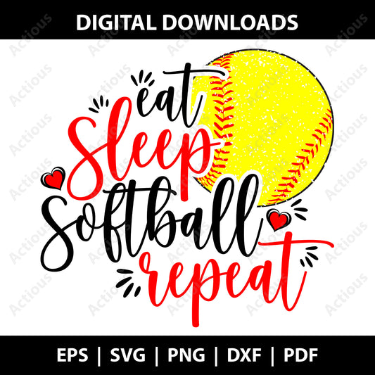 Eat Sleep Softball Repeat Svg, Softball svg, Digital file for Cut file, Cricut & Silhouette - Actious