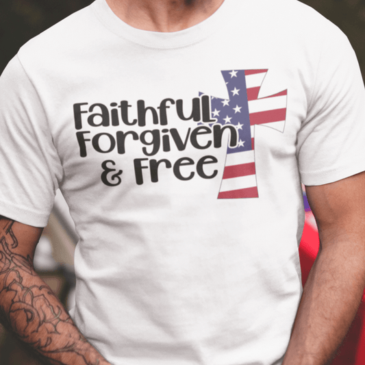 Faithful, forgiven and free svg, 4th of July Svg, American Cross, Patriotic Shirt US Flag Svg, Christian Svg, File for Cricut & Silhouette