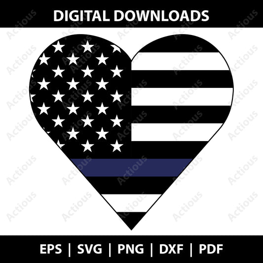 Police flag heart Svg, US Police flag svg, Digital file for Cut file, Cricut & Silhouette