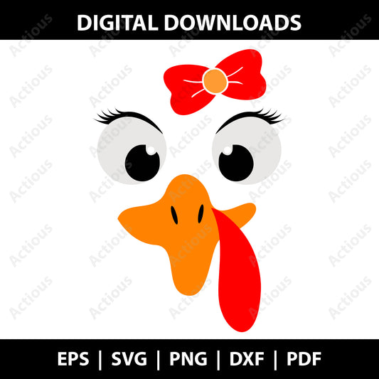 Turkey Face Girl Svg, Thanksgiving - Actious