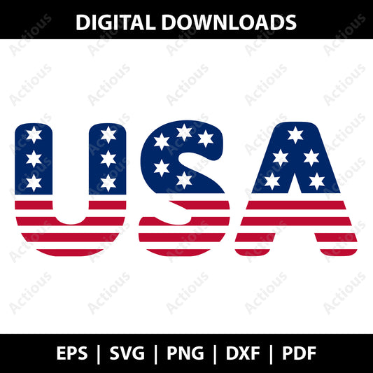 USA Text Flag SVG, 4th of July SVG, Digital file for Cut file, Cricut & Silhouette - Actious