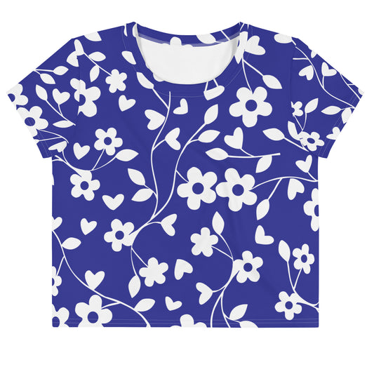 Blue Floral All-Over Print Crop Tee