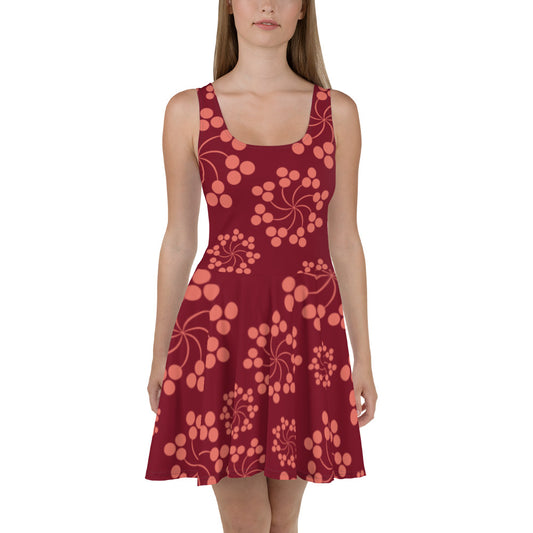 Burgundy floral All-Over Print Skater Dress