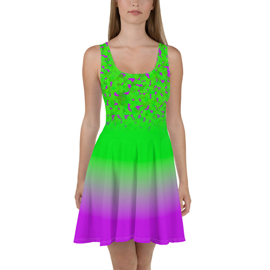 Green to pink gradient design All-Over Print women's skater dress - Actious