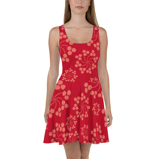 Red Floral All-Over Print Skater Dress - Actious