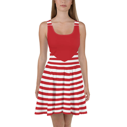 Red and white stripes all over print Skater Dress - Actious