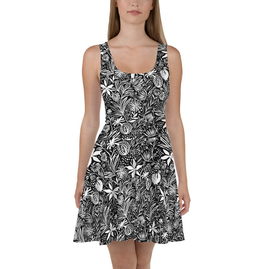 Black and white floral all over print Skater Dress - Actious