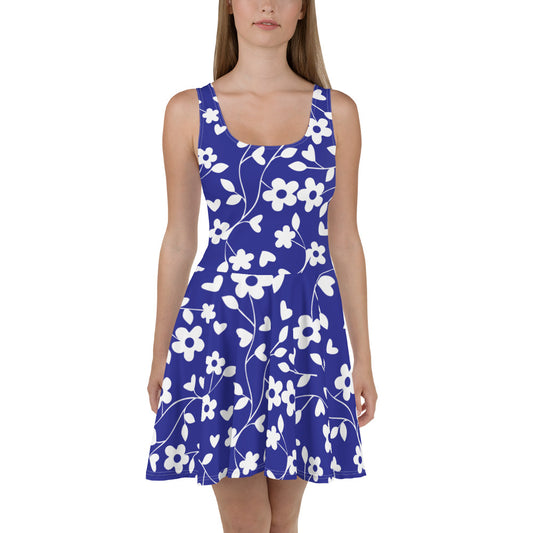 Blue floral pattern all over print Skater Dress - Actious