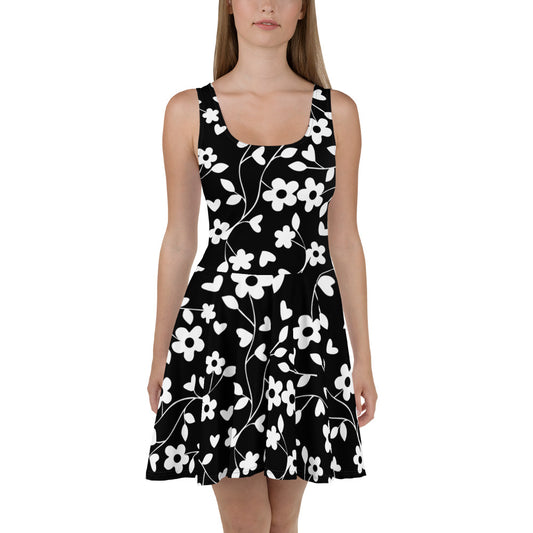 Black floral pattern all over print Skater Dress - Actious