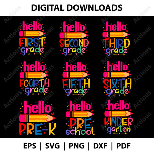 Hello school bundle Svg, Digital file for Cut file, Cricut & Silhouette