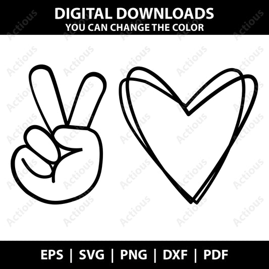 Peace love svg, Peace Sign SVG, heart svg, Digital file for Cut file, Cricut & Silhouette - Actious