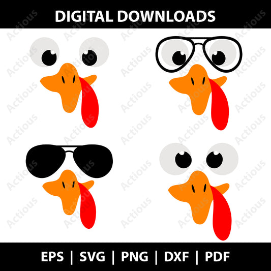 Turkey faces with Glasses Svg bundle, Thanksgiving svg bundle