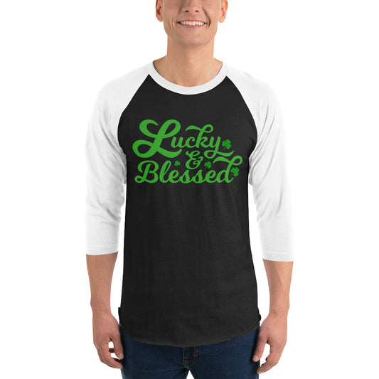 Lucky & Blessed, St. Patrick's day, 3/4 sleeve raglan shirt