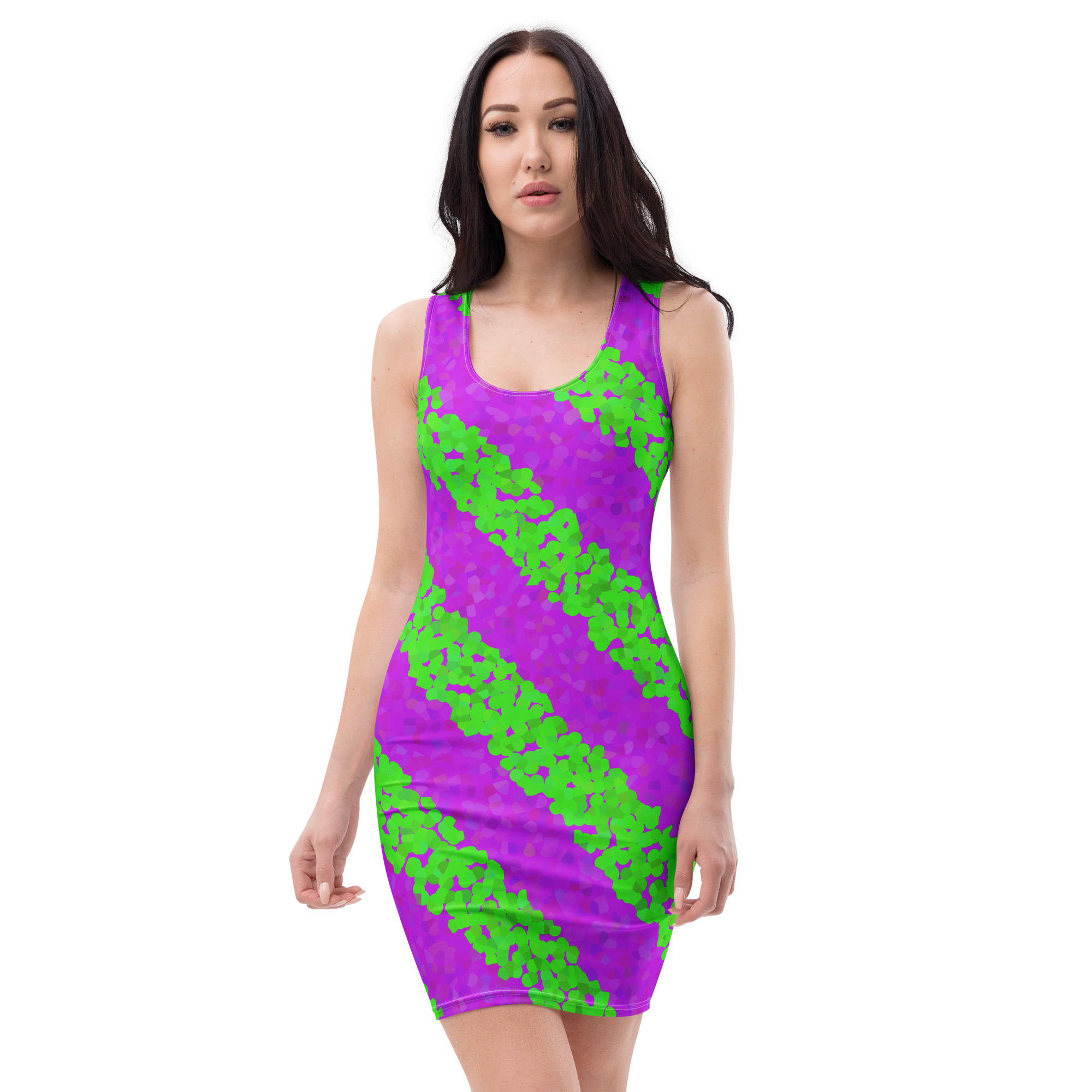 Green and Pink dot stripes All over print Bodycon Dress