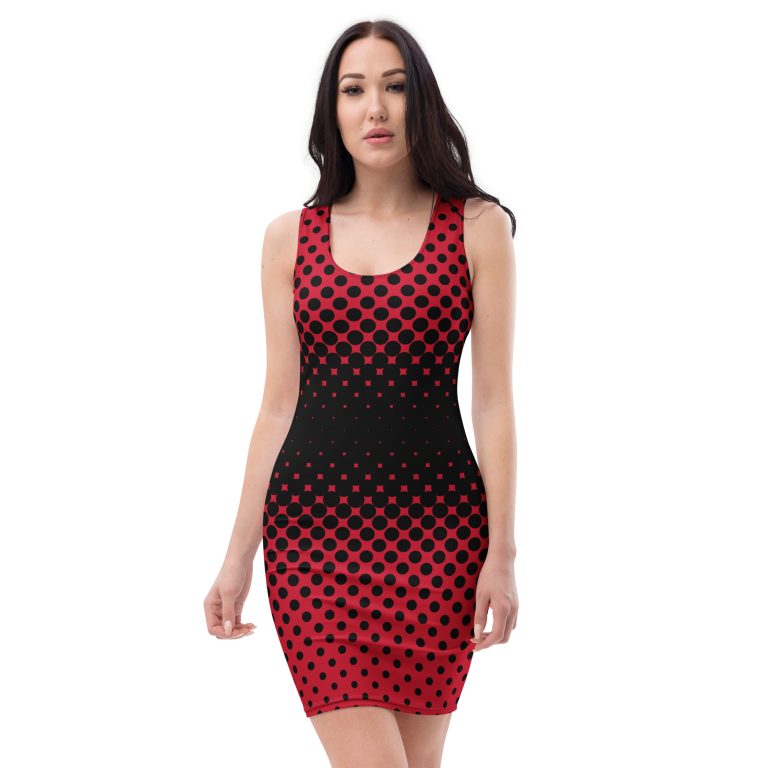 Red and Black Halftone design All Over Print Bodycon dress for women