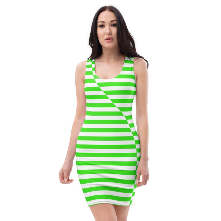 Green Stripes dress, All over print Bodycon dress
