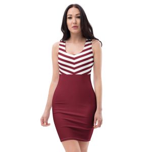 Burgundy and white stripes All over print bodycon dress