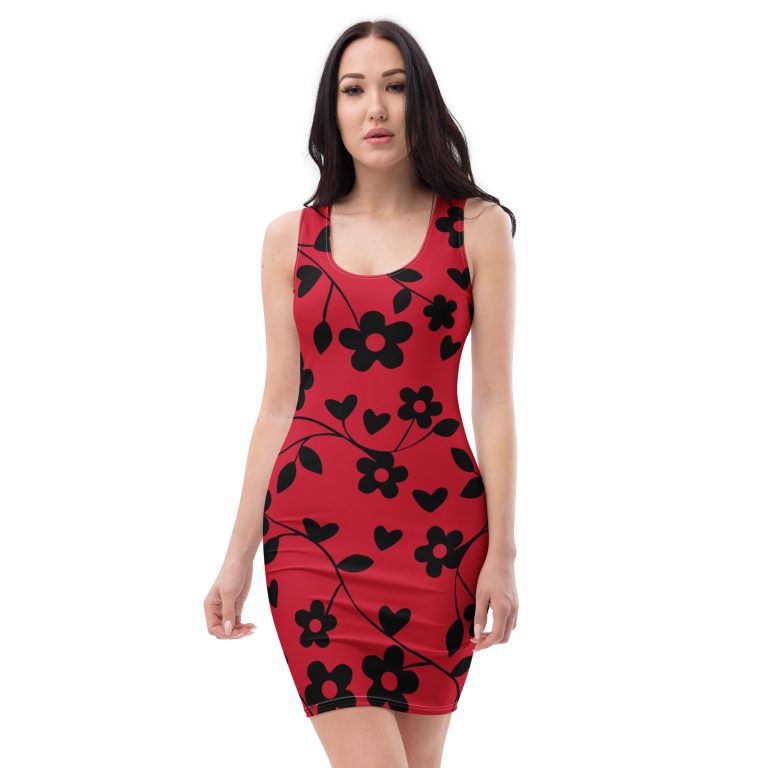 Red and black floral All over print women's Bodycon dress