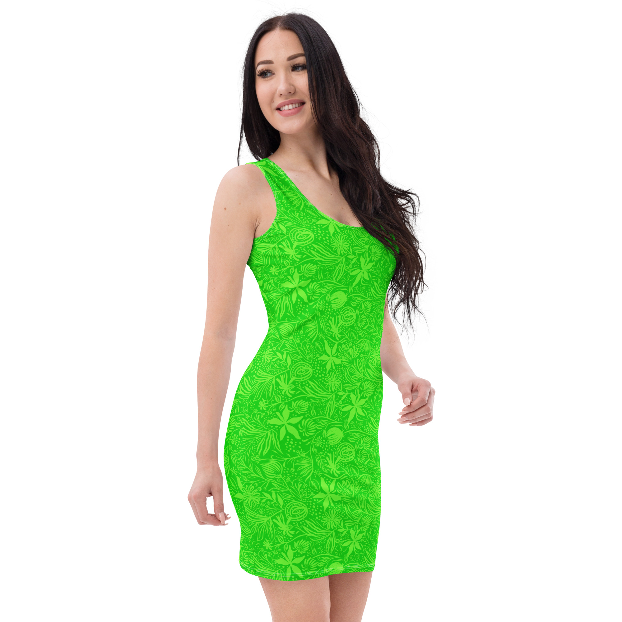 Green Floral pattern All over print Bodycon dress