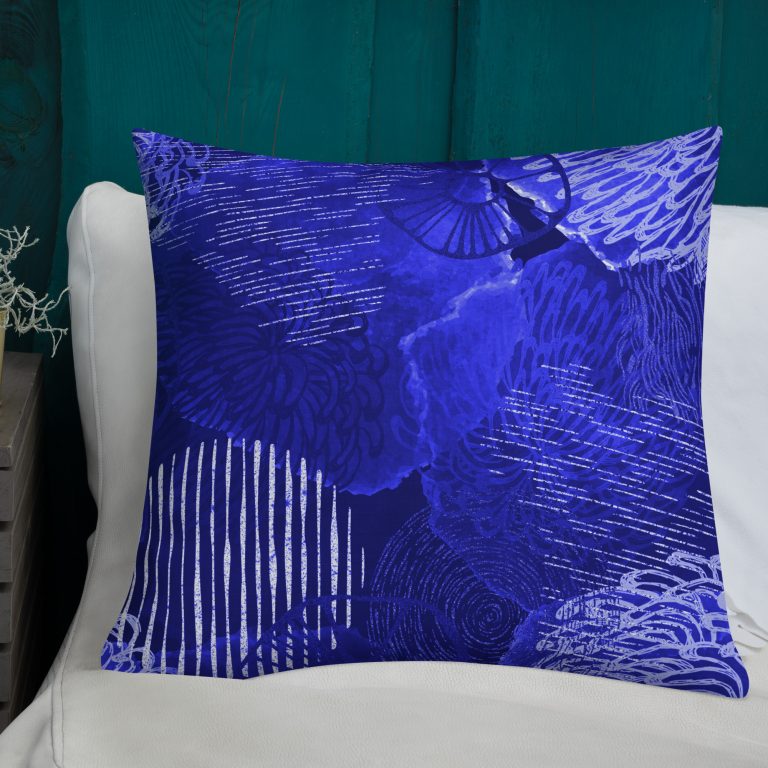 Blue floral design Premium Pillow