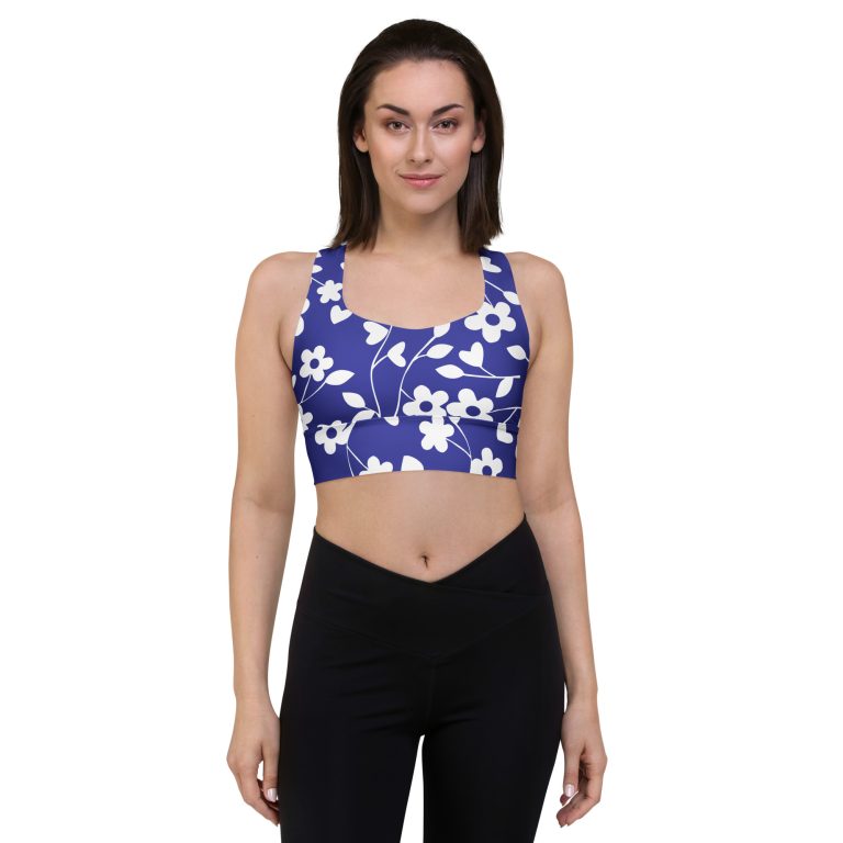 Blue floral design Longline All over print Sports Bra for women