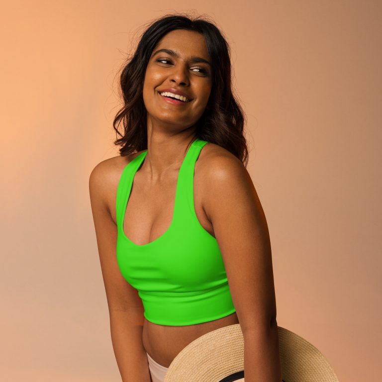 Green Longline sports bra, bra for running, yoga