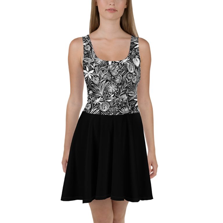 Black floral design All over print Skater Dress