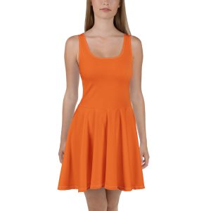 Solid Orange Color Skater Dress for women