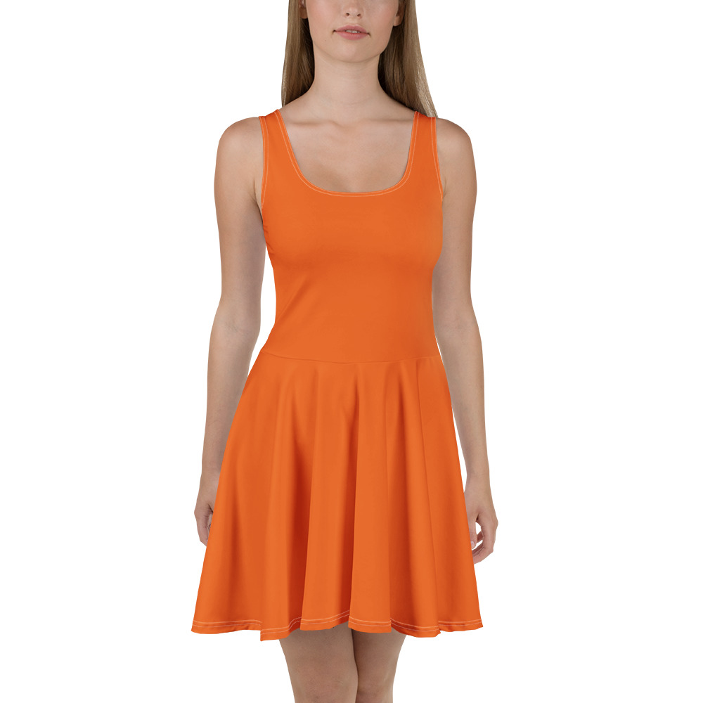 Solid Orange Color Skater Dress for women