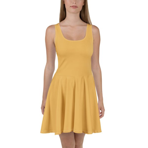 Solid Gold Color Skater Dress for women