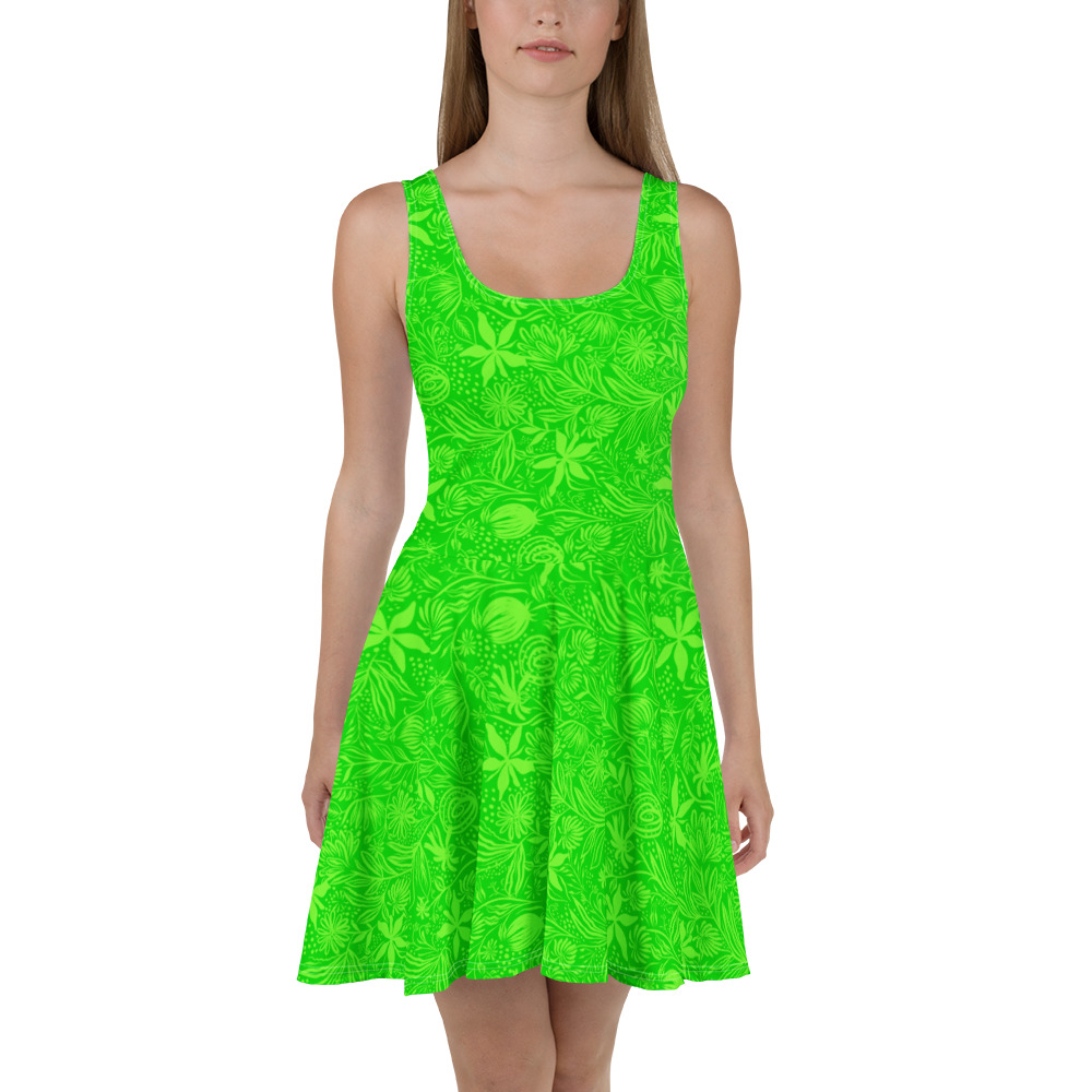 Green Floral All over print Skater Dress for women
