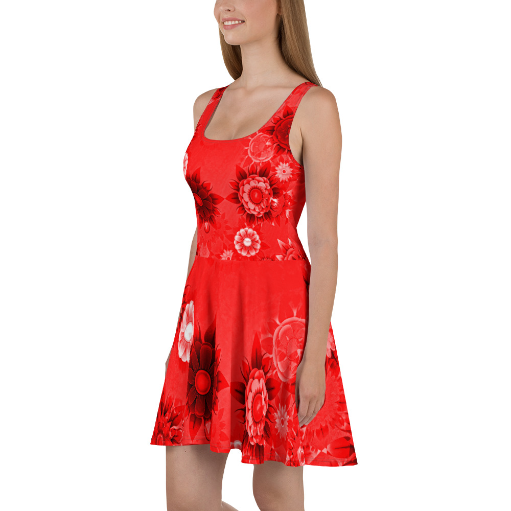 Red Floral design All over print Skater Dress for women