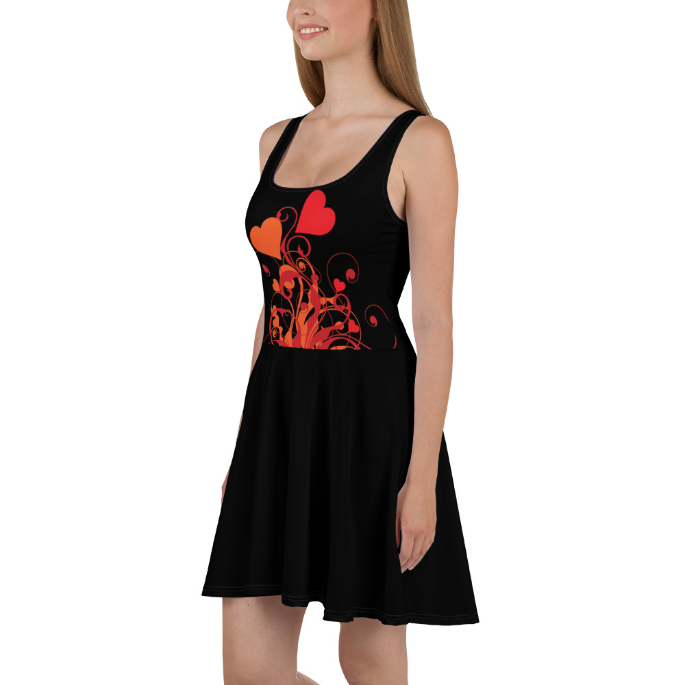 Black and Red Hearts Skater dress for women