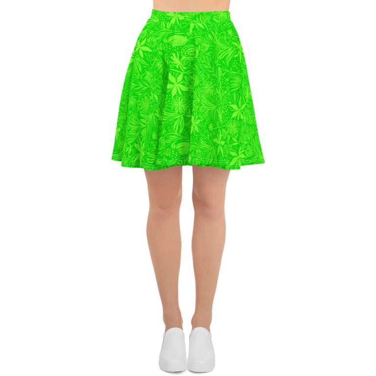 Green Floral pattern Skater Skirt for women