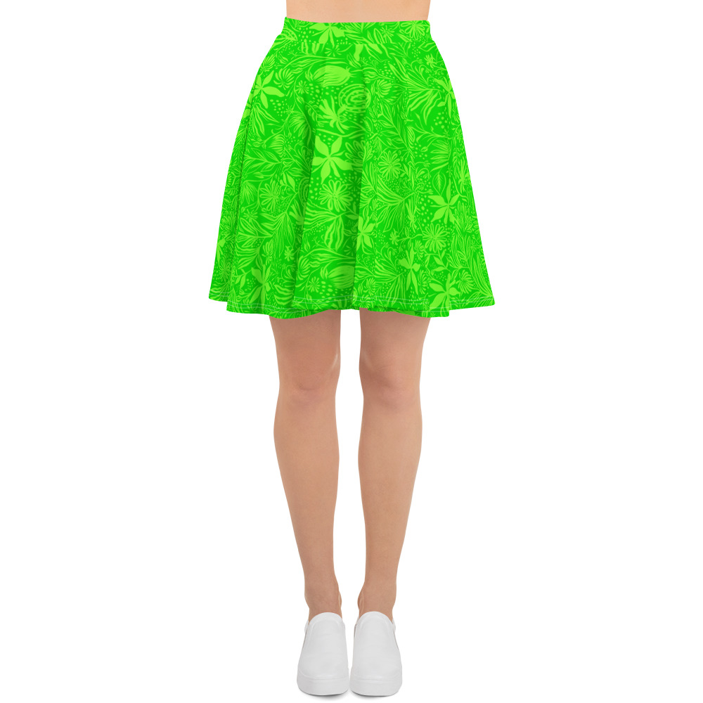 Green Floral pattern Skater Skirt for women