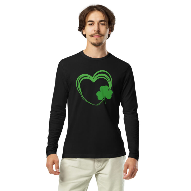 Outline Heart Clover, St. Patrick's Day Long Sleeve Fitted Crew t-shirt