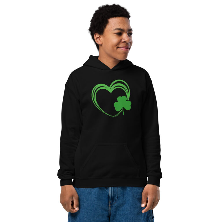 Outline heart and clover, St. Patrick's Day, Youth heavy blend hoodie