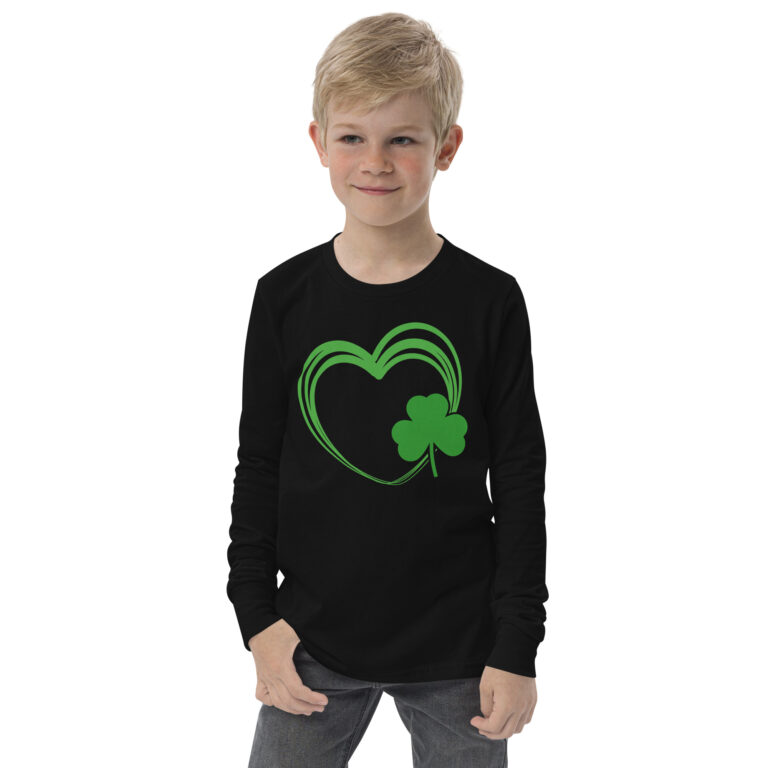 Outline Heart and clover, St. Patrick's Day Youth long sleeve tee