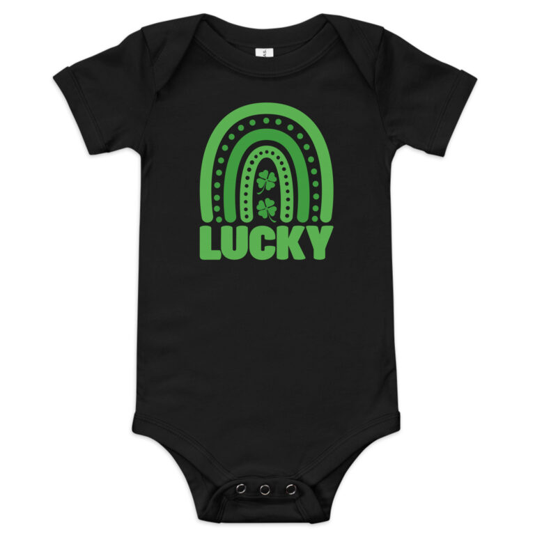 Lucky Boho Rainbow, blessed, Happy St. Patrick's Day Baby short sleeve one piece
