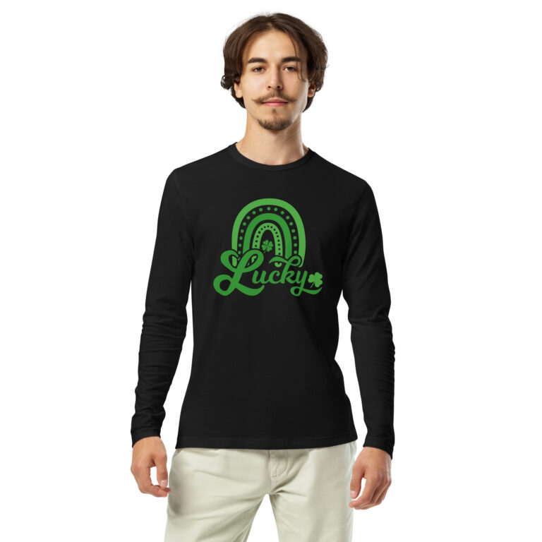 Lucky Boho Rainbow clover, St. Patrick's Day Long Sleeve Fitted Crew tee