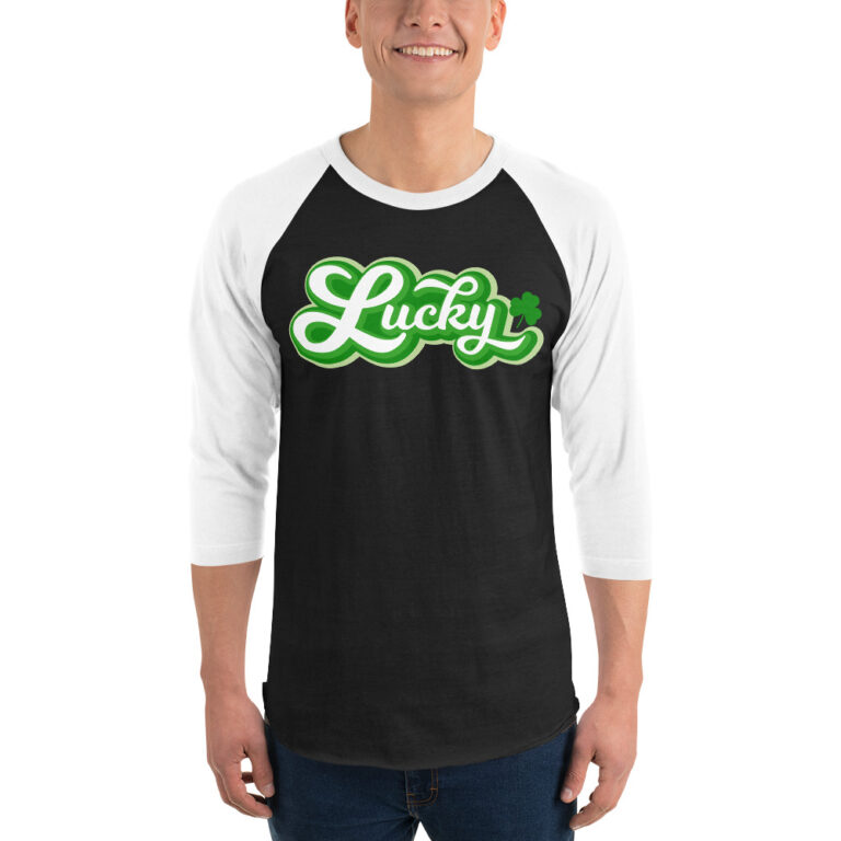 Lucky text and clover, St. Patrick's Day 3/4 sleeve raglan shirt