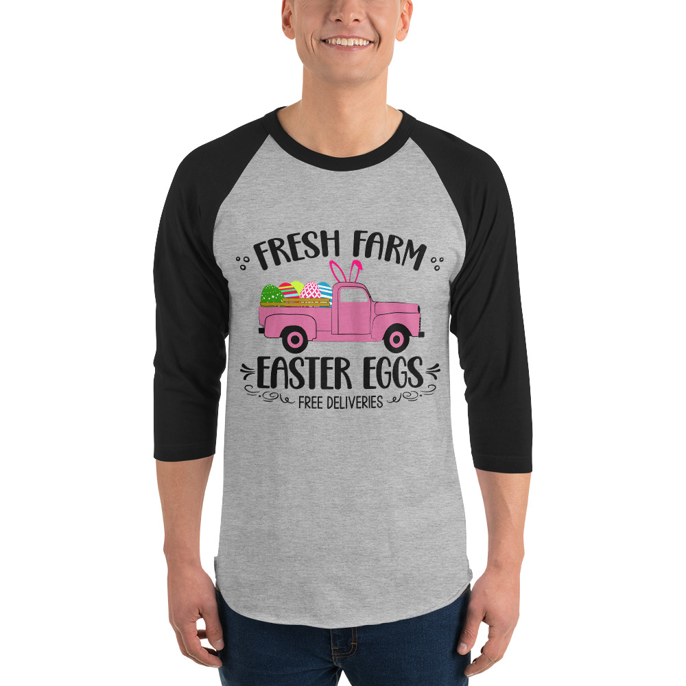 easter farm fresh truck 3/4 sleeve raglan shirt
